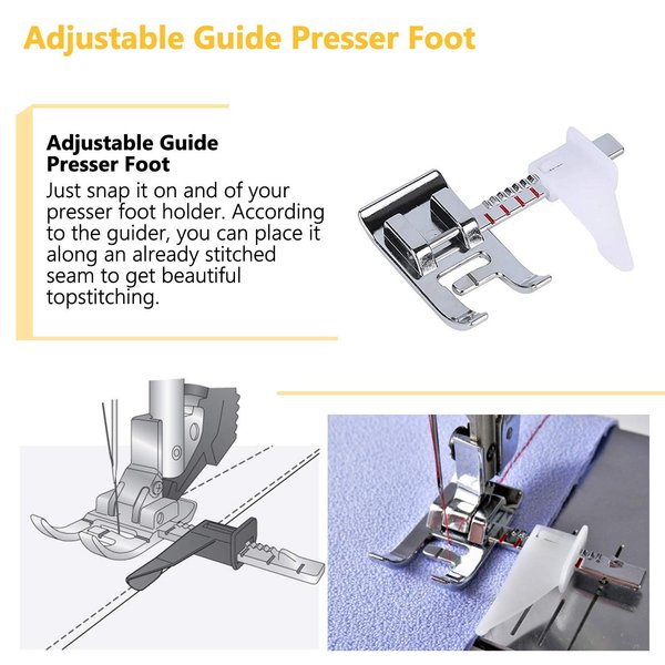 HONEYSEW Sewing Machine Presser Feet 3Pcs Rolled Hem Pressure Foot,3Pcs Narrow Rolled Hem Hemmer Presser Feet & Adjustable Guide Presser Foot, Bias Binder Foot Compatible with Singer,Brother,Juki,etc