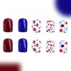 LPOODDNU Blue Red White Press on Nails Short Square Fake Nails Cute Star Cheery Strawberry Glue on Nails Independence Day Nail Art Decorations Square Shape Short False Nails for 4th of July, 24Pcs
