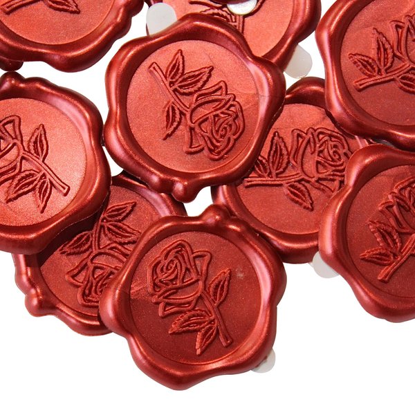 50 Pcs Wax Seal Stickers - Eucalyptus Wedding Envelope Wax Seal Stickers, Self- Adhesive Red Rose Wax Seal Stickers, Perfect for Invitation, Christmas, Gift Wrapping(Rose Style)
