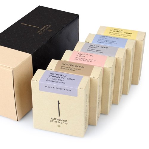 AUTHENTIC BATH & SOAP Natural Cold Processed - Soap Bar Gift Set for Men - Moisturizing, Soothing, Gentle Cleansing for Daily Use, Oil Control, Cruelty Free, SLS & Paraben Free (Pack of 6) 4.2 Oz Each