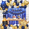 MSMANCY Navy Blue Birthday Decorations for Women Men 53pcs with HAPPY BIRTHDAY Banner Curtains Bottle Crown Heart Star LED light and Balloons for Birthday Party Supplies (Navy-blue)