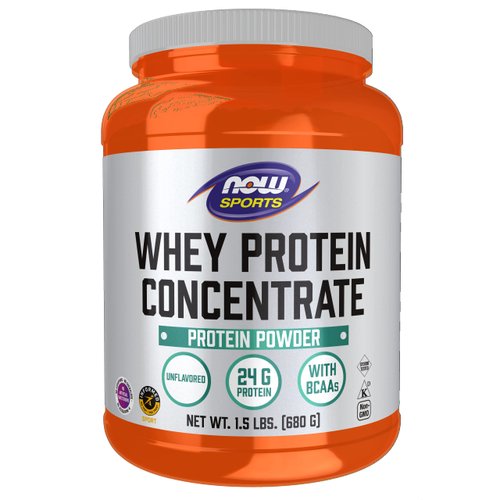 NOW Sports Nutrition, Whey Protein Concentrate, 24 g With BCAAs, Unflavored Powder, 1.5-Pound