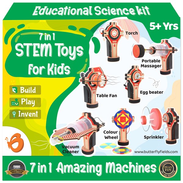 Butterfly EduFields 7in1 Electric Motor Robotic Science Kits for Kids Ages 6 8 10, DIY STEM Toys for Kids, Science Experiment Kits for Boys & Girls | Ultimate Electricity Kit
