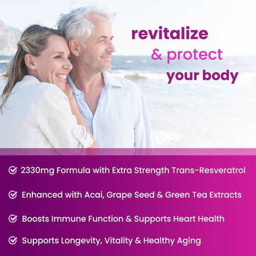 NutraChamps Resveratrol Supplement, Extra Strength Formula for Healthy Aging, Immune Support, 60 Vegan Capsules with Trans-Resveratrol, Green Tea Leaf, Acai Berry & Grape Seed Extract
