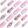 Long Square Press on Nails RTKHFZE French Fake Nails with Rhinestones Designs Artificial Nails Flower and Butterfly Press on Nails Pink Full Cover Acrylic Nails Stick on Nails for Women Manicure