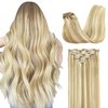 GOO GOO Clip in Hair Extensions Real Human Hair, 16inch 120g 7Pcs, 18A/613A Dark Blonde Highlighted Bleach Blonde, Remy Human Hair Extensions Clip ins for Women, Natural Human Hair