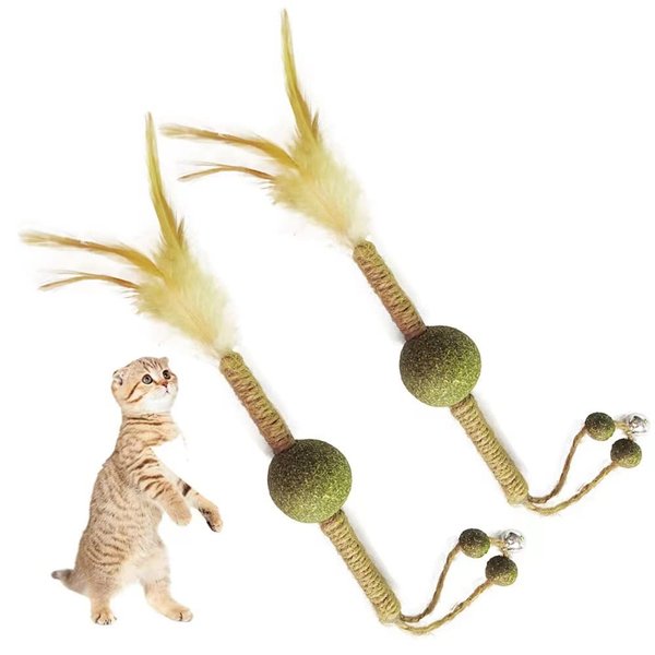 2 Packs of Catnip Molar Sticks, Indoor Interactive cat Chewing Toy cat Teeth Cleaning Relieve Boredom Toy Feather Funny cat Stick