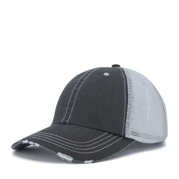 The Vintage Year Washed Cotton Low Profile Mesh Adjustable Trucker Baseball Cap (Distressed Black)