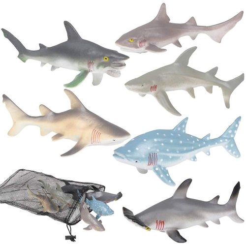 ArtCreativity Shark Figures in Mesh Bag- Pack of 6 Sea Creature Figurines in Assorted Designs, Bath Water Toys for Kids, Shark Party Favors for Toddlers, Boys, and Girls, Ocean Life Party Decor