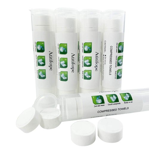 Atitifope Compressed Cleaning Wipes Travel Reusable Face Towels Coin Tissues 50 Pieces with 5 Carrying Cases