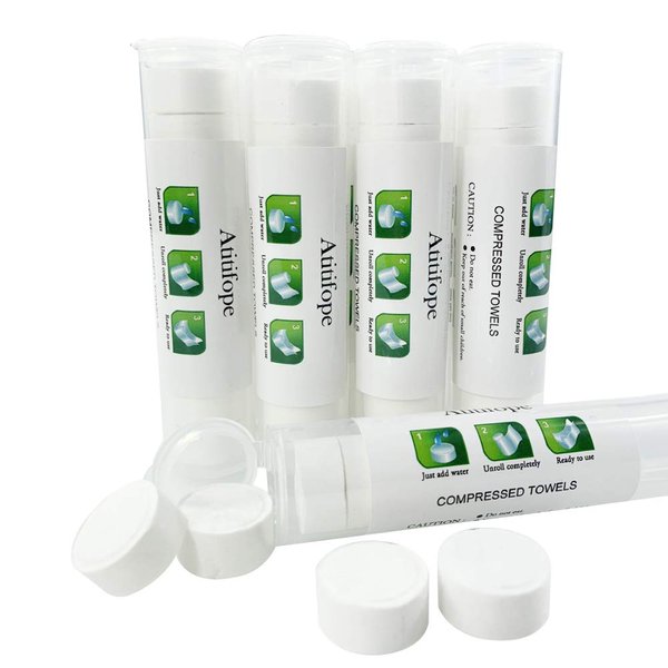Atitifope Compressed Cleaning Wipes Travel Reusable Face Towels Coin Tissues 50 Pieces with 5 Carrying Cases