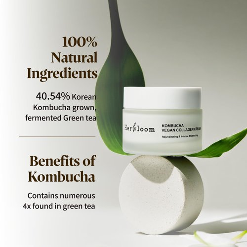 Herbloom Vegan Kombucha Collagen Cream - Korean Collagen Face Cream, Rejuvenating Ceramide Moisturizer, Organic, Vegan, Cruelty Free, Paraben Free - 1.69 fl. oz.