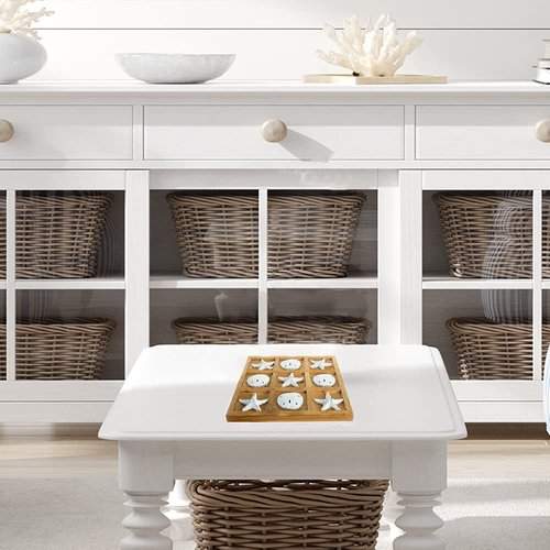 Starfish Tic Tac Toe Game - 9" x 9" - Beach Tic Tac Toe Game - Coastal Beach House Coffee Table Game Board - Tic Tac Toe Decor - Beach House Games - White Starfish & Sand Dollars