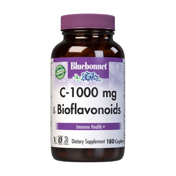 Bluebonnet Nutrition C-1000 mg Plus Bioflavonoids Caplets, Vitamin C 1000 mg, Citrus Bioflavonoids 500 mg, for Immune Health, Soy Free, Gluten Free, Non-GMO, Kosher, Dairy Free, Vegan, 180 Caplets