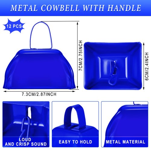 24 Pcs Metal Cowbells and Hand Clappers Cow Bells with Handle Cheering Clappers for Noisemakers Sports Events Party Favors Cheers Ball Dance Basketball Football Noise Makers (Blue)