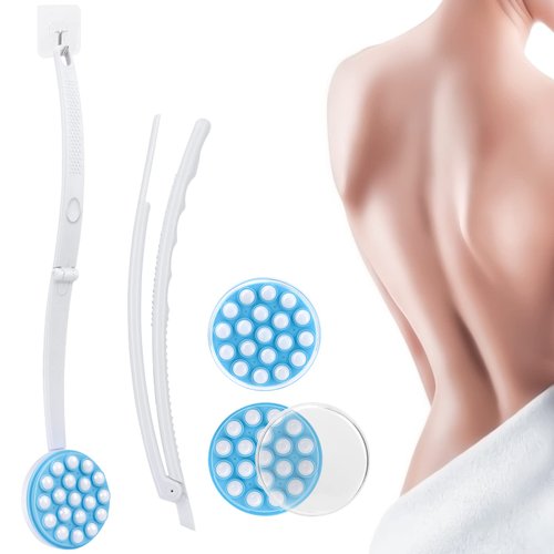 Upgrade Body Lotion Applicator, Oil Cream Applicator Massager Shower Scrubber with 19 Massaging Rollers and Foldable Long Handle, Shower Brush Set Back Oil Cream Applicator for Woman Men