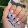 Hkanlre Blue Press on Nails Square Long Fake Nails Tips Full Cover Flower Gradient False Nails for Women and Girls 24PCS