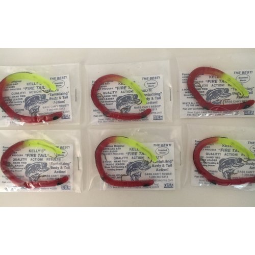 Kellys Worms Fire Tail Red Chartreuse Bass Worms 6 Pack Bundle Scented Bass Fishing Worms