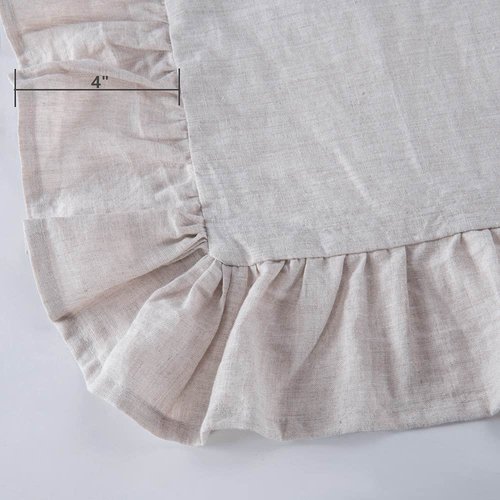 MEADOW PARK Stone Washed French Linen European Pillow Shams, Set of 2 Pieces, 26 inches x 26 inches Square Euro Sham, Super Soft, Ruffled Style, Natural Color