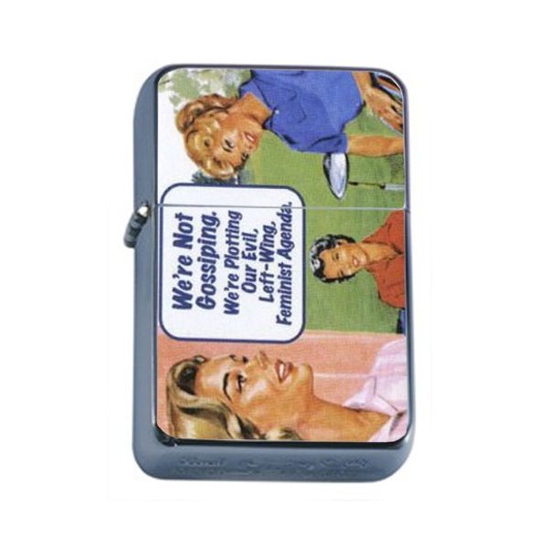 Not Gossiping, Plotting Evil Feminist Agenda Windproof Refillable Flip Top Oil Lighter with Tin Gift Box D-516
