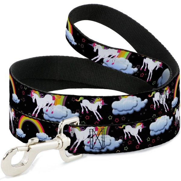 Buckle-Down Pet Leash - Unicorns/Rainbows/Stars Black - 6 Feet Long - 1" Wide
