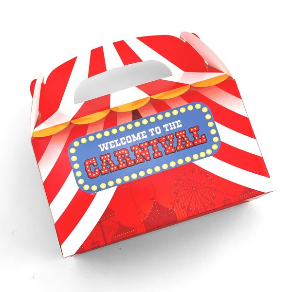 Tytroy 12 Pack Carnival Themed Cardboard Paper Treat Boxes Gable Party Favor Bags Birthday Party Event (12pc)