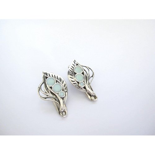 Generic 2 small silver green stone leaf alligator hair clips for fine thin hair