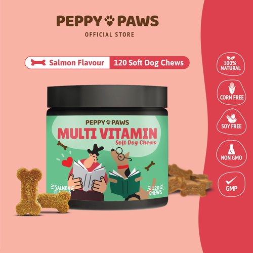 Peppy Paws Multivitamin Dog 120 Soft Chews - Omega 3 | Vitamin Bs | Vitamin C | COQ10 | MSM Glucosamine Chondroitin | Heart Health | Non-GMO | All Natural | 100% Original