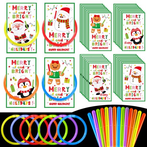 Pasimy 36 Set Christmas Glow Stick Bracelet Bulk Merry Christmas Cards Light up Bracelet for Christmas Exchange Gifts Classroom School Xmas Glow in the Dark Party Favor Supplies