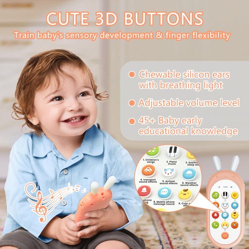 Richgv 1 Year Old Girl Birthday Gift, Baby Cell Phone Toy Sensory Learning Toys with 12 Functions, Baby Girl Toys 6 to 12 Months Multi Sound Effects with Light Teething Toys for Babies Infants
