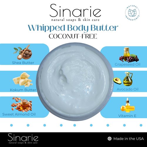 Sinarie Almond + Cookie Butter Whipped Body Icing Butter (4 oz.) | Body Butter | Skin Care | Moisturizer | Lotion | Natural Skincare | Coconut Free Soaps & Skin Care