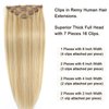 Clip in Hair Extensions Real Human Hair 7pcs 120g Straight Hair Extensions 18 Inch Light Blonde Highlighted Golden Blonde Clip in Human Hair Extensions Thick Remy Extensions Straight