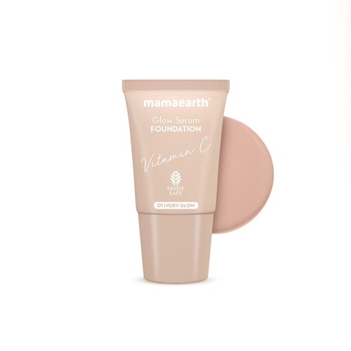 Mamaearth Glow Serum Foundation Mini Tube with Vitamin C & Turmeric for 12-Hour Long Stay- 18 ml l 12-Hour Long Stay | 2X Instant Glow (Ivory Glow)