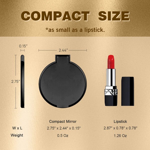 Qislee Compact Mirror Bulk, Round Makeup Mirror for Purse, Set of 4 (Black)