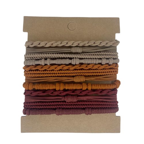 12pcs Hair Tie Bracelets, Boho Hair Ties, Hair Ties for Women, Elastic Hair Ties, Hair Bands for Ponytails (Sahara, Chestnut, Burgundy)