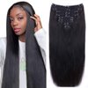 Straight Human Hair Clip in Hair Extensions for Black Women 100% Unprocessed Full Head Brazilian Virgin Hair Natural Black Color,8/Pcs with 18Clips,120 Gram (18inch, Straight hair)