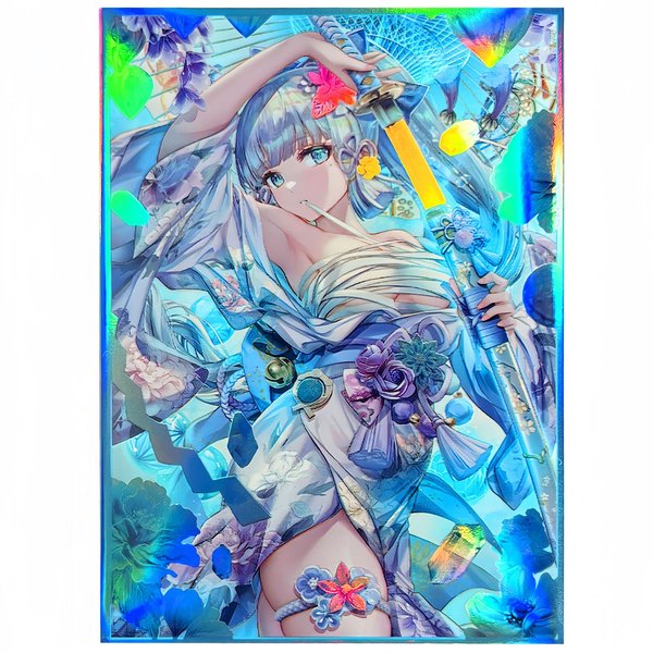 50 PCS Holographic Anime Card Sleeves for MTG Top Loading Trading Card Sleeves Deck Protector for PTCG Game Cards 67×92mm(Kamisato Ayaka)
