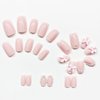 Pink French Tip Press on Nails Short Medium Square Fake Nails Thick Full Cover Glue on Nails Cute Pearl Bow Designs Natural Fit False Nails Stick on Nails for Women Girls Acrylic Manicure Salon 24Pcs