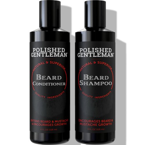 Polished Gentleman Beard Shampoo and Conditioner Set - Refreshing Beard Moisturizer & Mustache Softener - Beard Thickener with Tea Tree & Growth Oil - Paraben-Free & Sulfate-Free - Made by USA (4Oz)