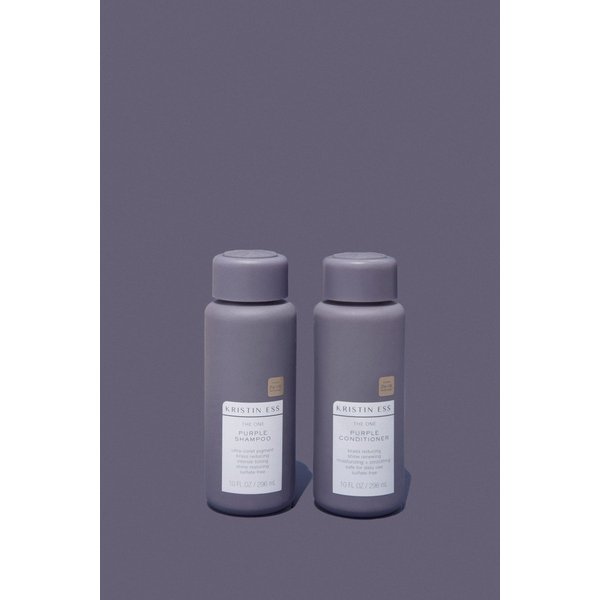Kristin Ess Hair Purple Shampoo and Conditioner Set for Blonde, Brunette, Silver + Gray Hair, Anti Brass + Yellow Tones, Safe for Color Treated Hair, Sulfate Free Toning Shampoo Conditioner