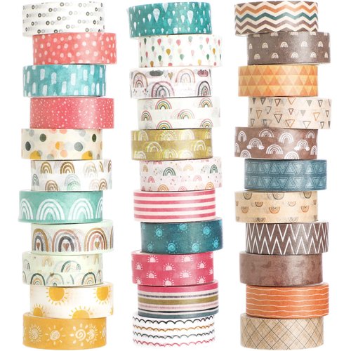 TaoBary 33 Rolls Holiday Plaid Washi Tape, 15 mm Valentine's Day St Patrick Easter Summer 4th of July Fall Washi Tape Bohemian Colorful Vintage Washi Tape for Card Art Craft Wrapping(Charming Style)