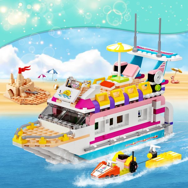 WVINVW Girl Boat Building Blocks Set, Compatible with Lego Friend Boat Yacht Island Building Blocks Toy Set, Suitable for Children Aged 6-12 and Above Gifts, 473 PCS