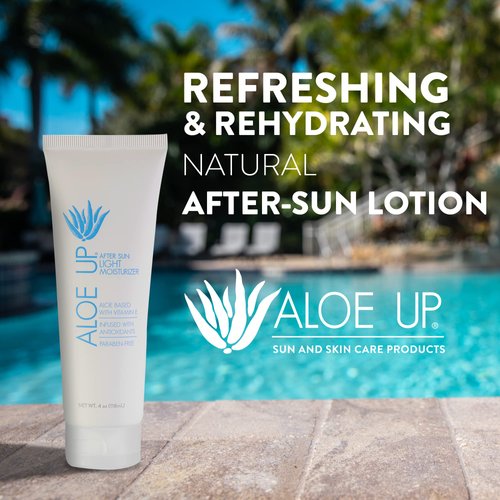 ALOE UP After Sun Light Moisturizer - Sunscreen Face & Body Moisturizer Rich in Aloe Vera Gel, Coconut Oil, & Vitamin E - After Sun Care Travel Size Sunscreen Lotion, Beach Travel Sunscreen - 4 Oz