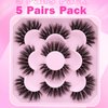 FANXITON Mink Lashes Fluffy 6D Volume False Eyelashes Fluffy Strip 15-18MM Fake Lashes 100% Handmade Lightweight 5 Pairs Pack Faux Mink Lashes (FD02)