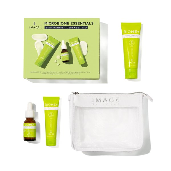 IMAGE Skincare BIOME+ Microbiome Essentials Skin Barrier Defense Trio, 3 Step Travel Regimen with Facial Cleansing Balm, Dew Serum and Smoothing Cream