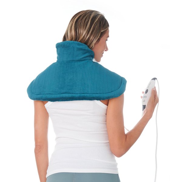 Pure Enrichment® PureRelief® Neck & Shoulder Heating Pad - 4 Heat Settings, Auto Shut-Off, Universal Fit, Magnet Closure, Soft Micromink, Storage Bag, 5-Year Warranty, Machine Wash (Turquoise Blue)