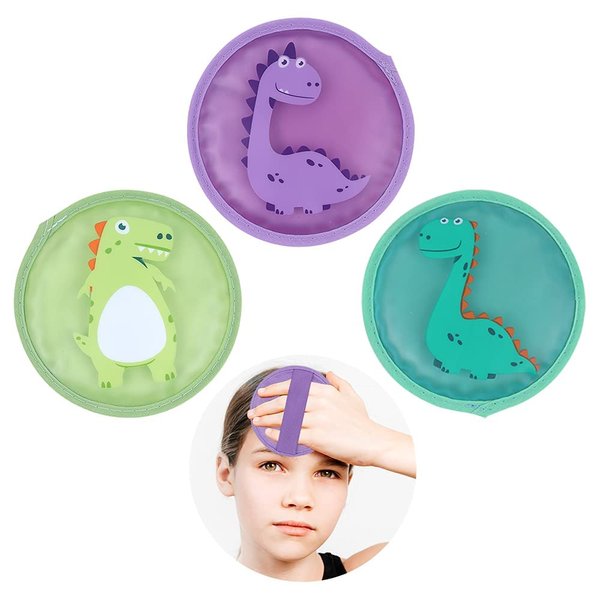 Hilph Kids Ice Packs for Boo Boos, Reusable Todder Ice Packs Hot Cold Compress with Soft Backing for Kids Injuries, 3 Packs Dinosaur Hot & Cold Gel Pack for Bumps & Bruises, Wisdom Teeth
