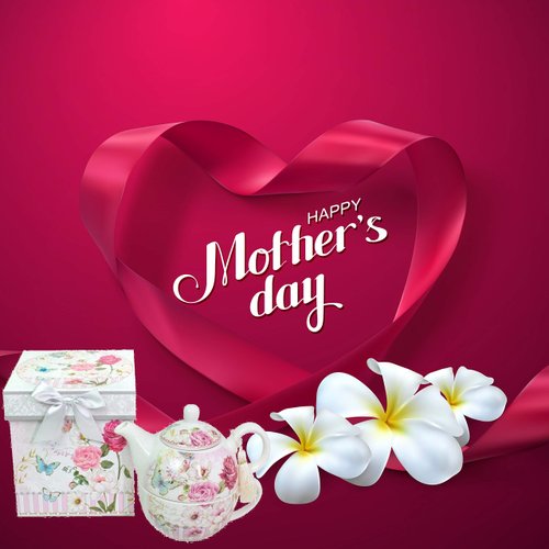 Lightahead Bone China Tea for One Set in Rose Design, in attractive Reusable Handmade Gift Box (With Bead & Ribbon)