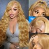 Smavida 30Inch Honey Blonde HD Lace Front Wig Human Hair,13x4 Body Wave Blonde Wigs Human Hair 27# Colored Blonde Hd Transparent Lace Frotal Human Hair Wigs Pre Plucked with Baby Hair 180% Density