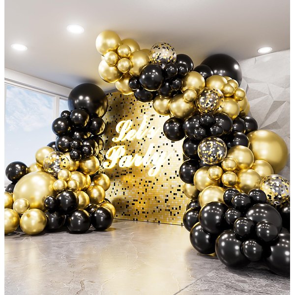 Haolongfa New Years Balloons Arch Garland Kit, 18/12/10/5 Inch Black and Gold Balloon Kit, Black Gold Balloons Confetti Balloons,for New Year Party Decoratons New Years Eve Party Supplies 2025